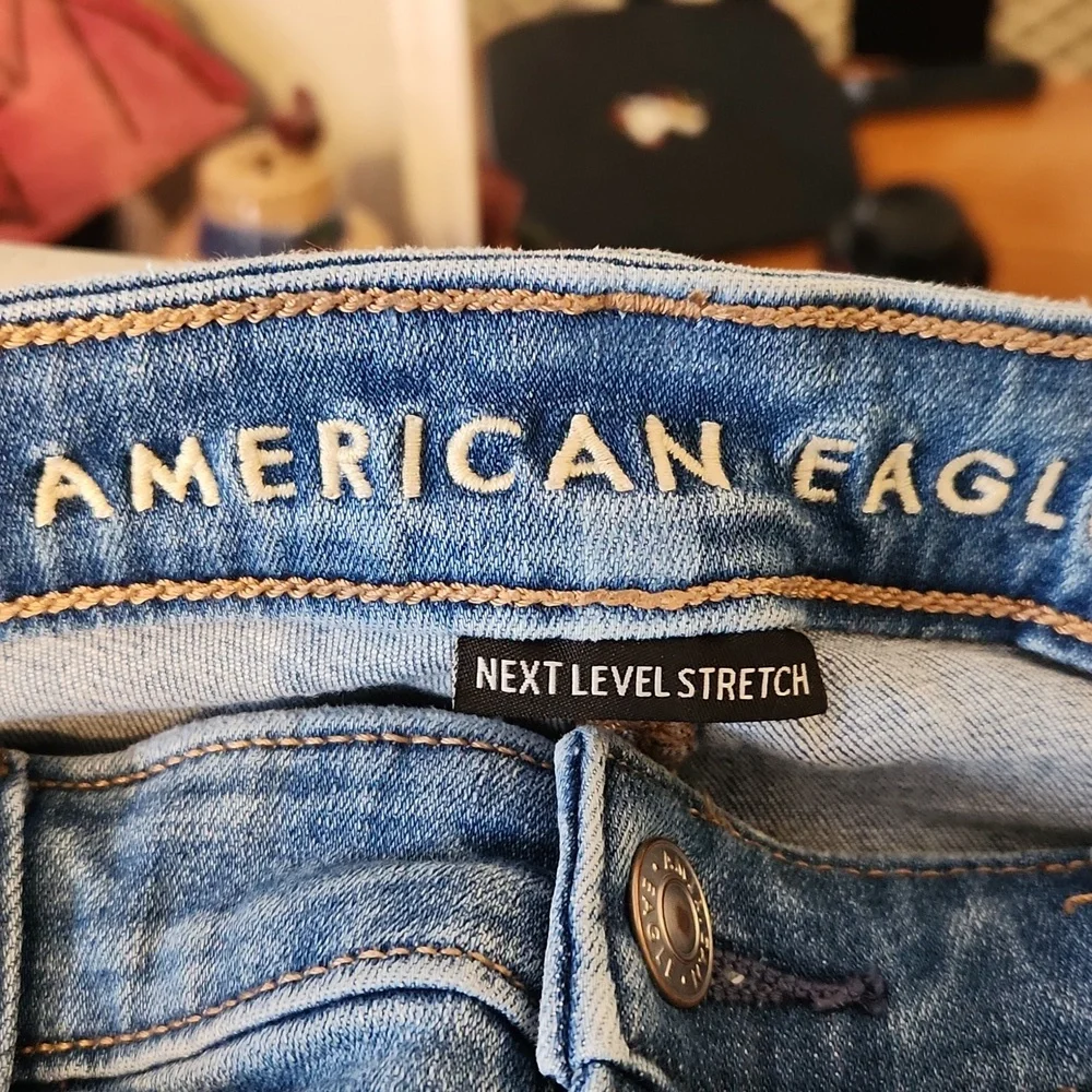 American Eagle Next Level Stretch 12 Short Blue Denim Distressed Jeggings Jeans - Picture 8 of 11